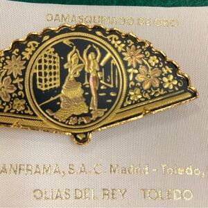 Damascene Gold and Black Fan Brooch